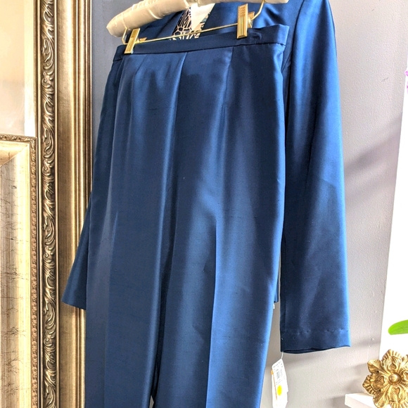 Couture Adrianna Papell 3Pc Cobalt Blue Silk Suit - Picture 12 of 13